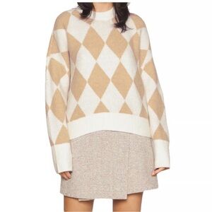Abercrombie & Fitch Cream and Tan Argyle Sweater